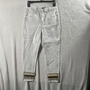 Luxe Moda Womens White Raw Edge Embellished Jeans - 4